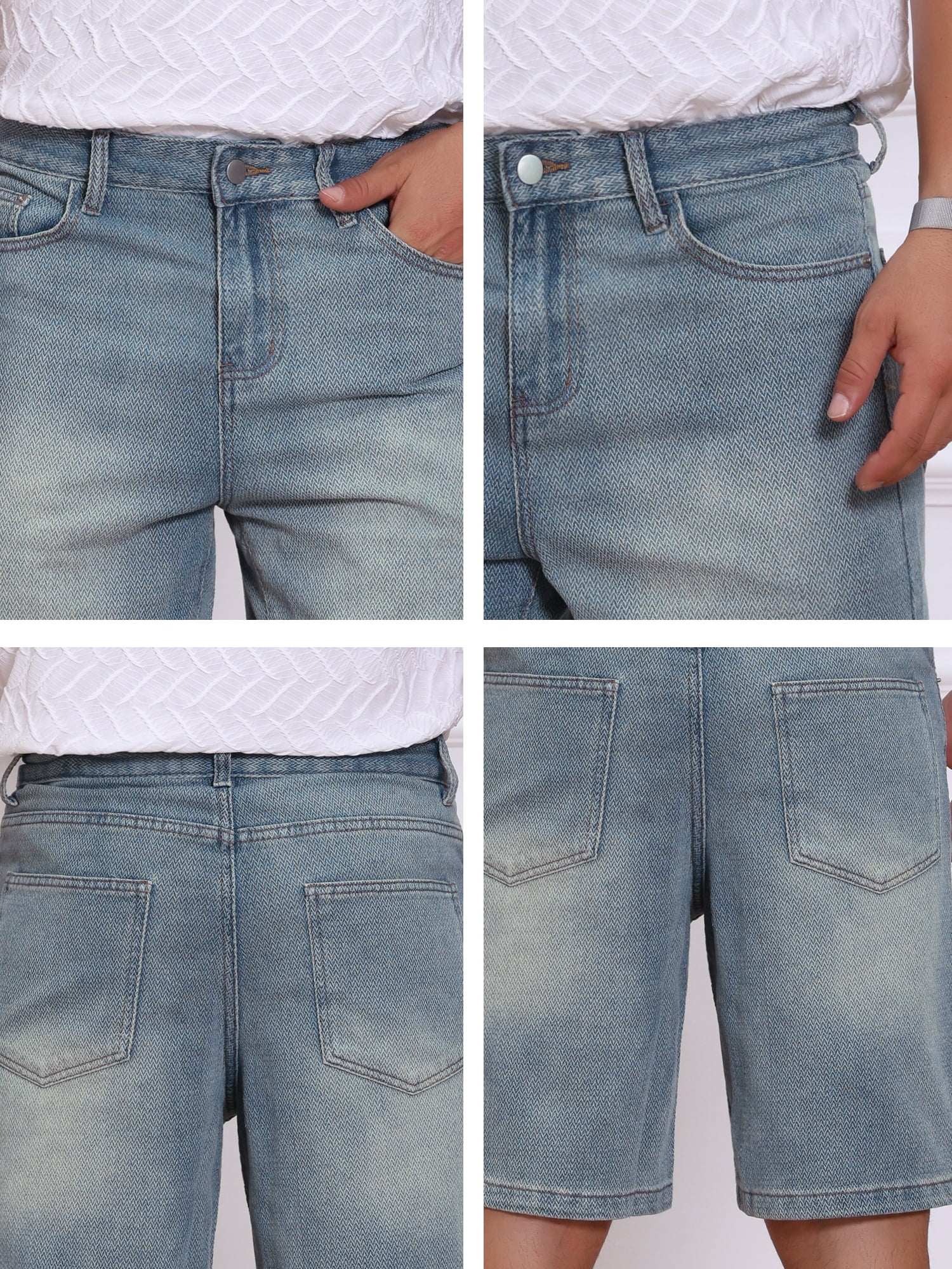 DARING DIVA Men's Textured Denim Above Knee Zipper Closure Jean Shorts 38 Light Blue