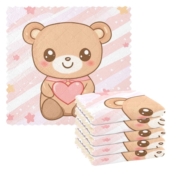 6 Pieces of Kitchen Towels 11x11Inch Kitchen Dish Cloths Kitchen Dish Towels Reuseable Cleaning Cloths Loving Bear