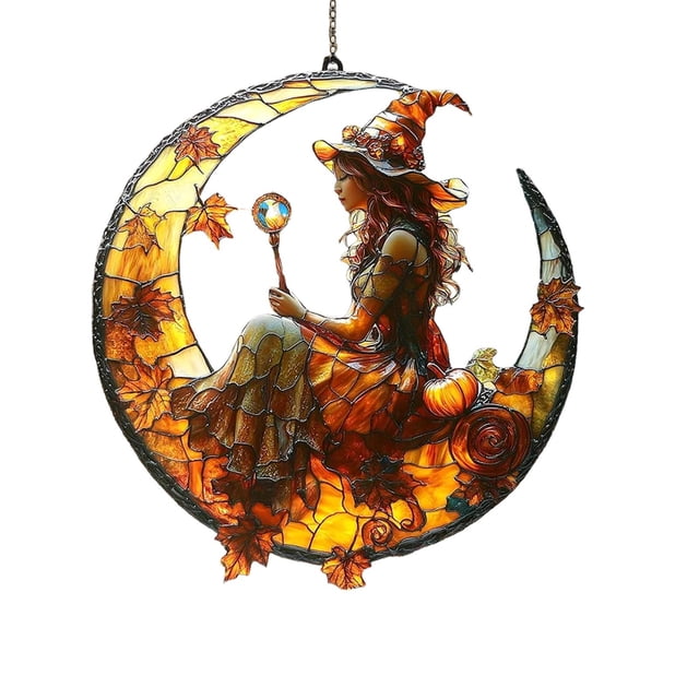 PEIXUN Autumn Witch Pumpkin Style Window Hanger With Moon Decor Halloween Witchcraft Celestial Ornament For Fall Home Decor