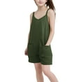 thumbnail image 4 of Cethrio Girls Summer Overalls, Sleeveless Loose Casual Spaghetti Strap Overalls with Pockets Army Green Size 13-14T, 4 of 7