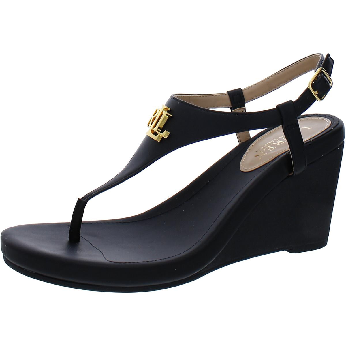 特価!Ralph Lauren Jeannie Wedge Sandals ウェッジサンダル Lauren Ralph Lauren Womens Jeannie Faux Leather Logo Wedge