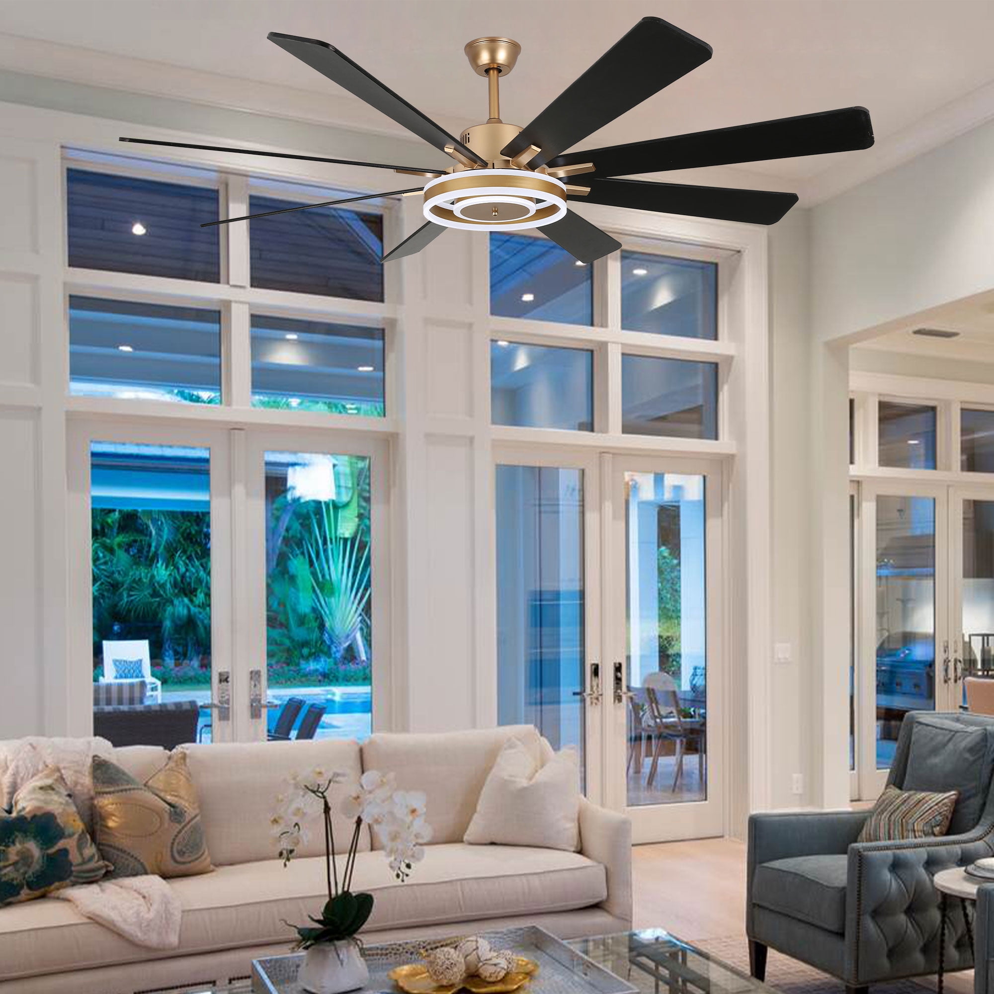 Bella Depot 72" Modern LED Ceiling Fan 6-Speed Reversible Chandelier With Dimmable Light and Remote Control
