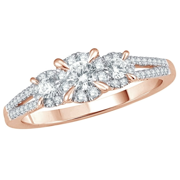 AFFY White Natural Diamond Three-Stone Cluster Split Shank Engagement Ring in 10k Rose Gold