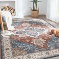 thumbnail image 1 of Rugking Area Rug 4x6 Persian Rug Bohemian Indoor Floor Cover Washable Thin Soft Rug Chenille Floral Print Living Room Bedroom Dining Room Red/Blue, 1 of 6