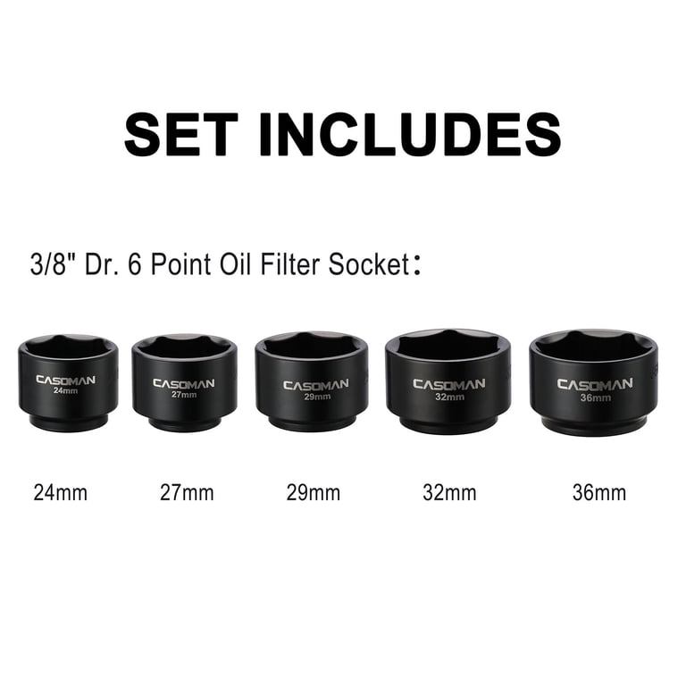 CASOMAN, Oil Filter Socket Set, 24mm 27mm 29mm 32mm 36mm, Low