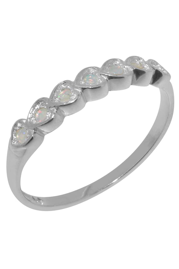 LBG British Made 925 Sterling Silver Genuine Natural Opal Womens Eternity Ring - 33 size options - Size 5.5
