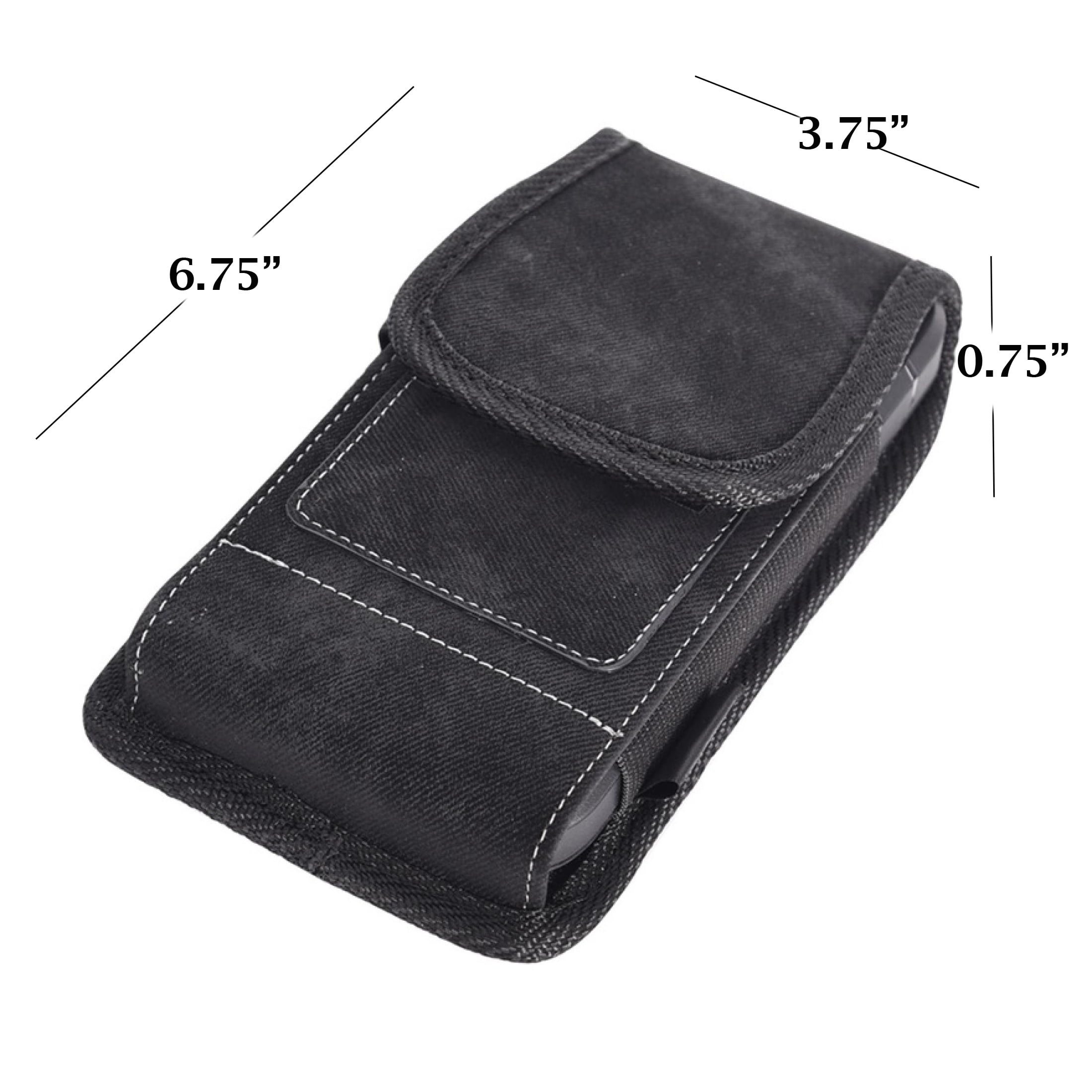 Large Horizontal Universal Phone Pouch – Black Denim Fabric with Belt Clip – Fits Devices Up to 6.3"​