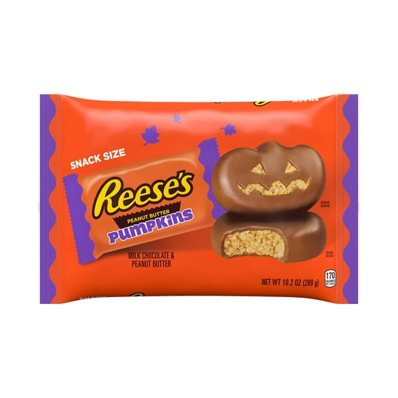 REESE'S, Milk Chocolate Peanut Butter Snack Size Pumpkins Candy, Halloween, 10.2 oz, Bag
