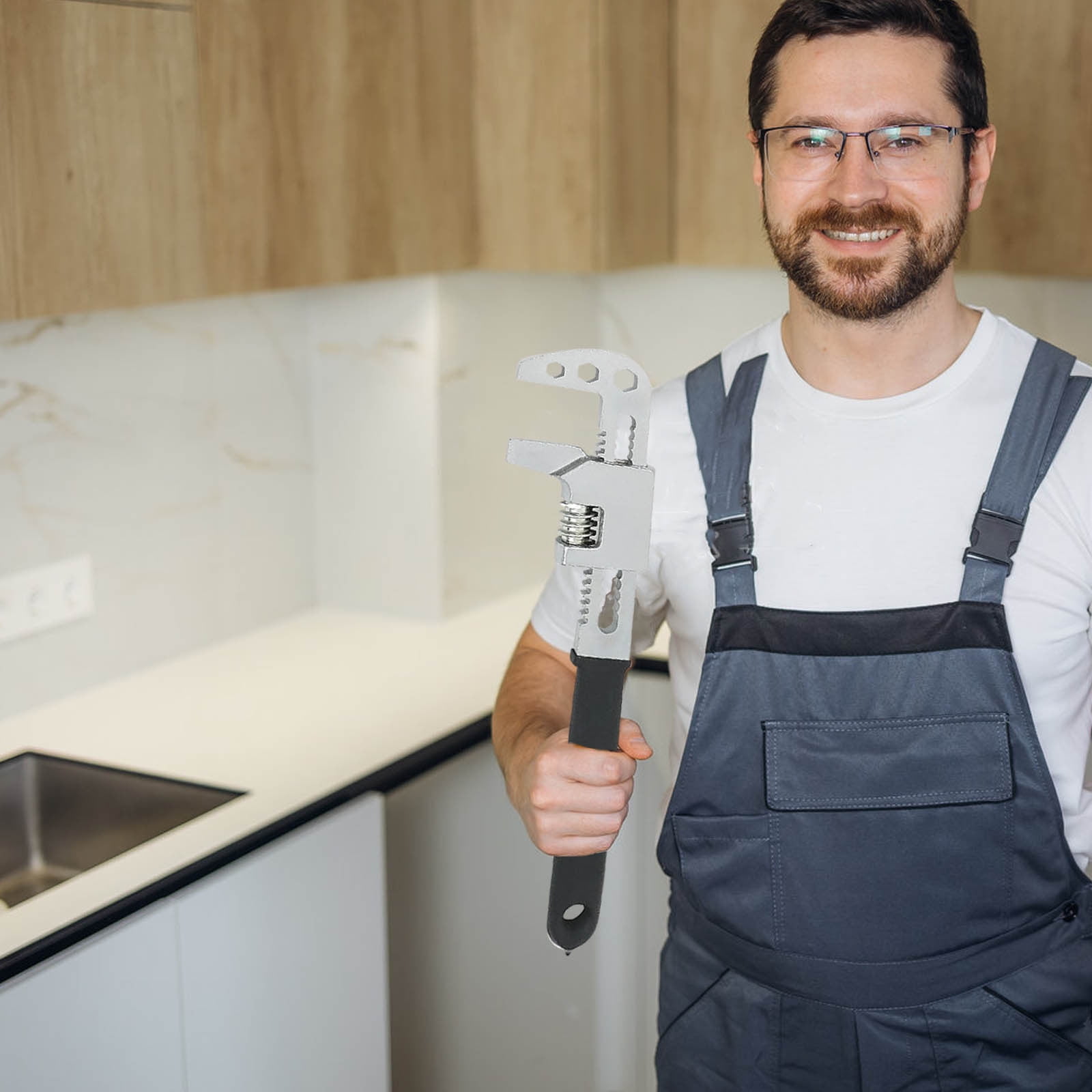 Multi-Functional Adjustable Wrench, High Torque Durable F-Type Wrench with Turbine Sliding Rod and Ergonomic Grip for Pipe Installation Home Repairs and Mechanical Work