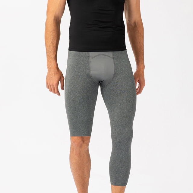 Men's One Leg Sports Close Fitting Running Elastic Dry Solid Color Cropped Pants Yoga Trousers