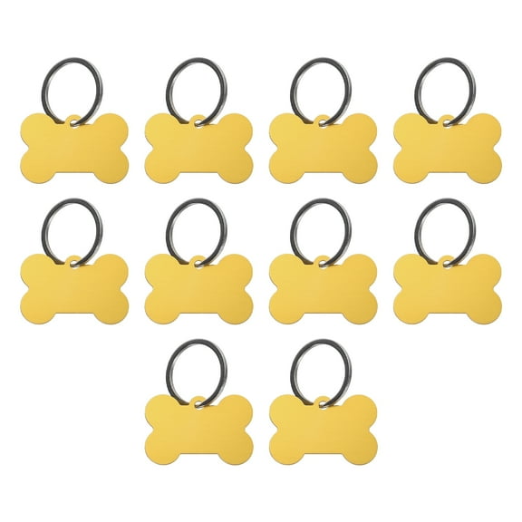 Bone Shaped Dog Tag Pet ID Tags, 38mmx25mm/1.5"x1" Metal Yellow Blank with Ring for Pendant Crafts, 10pcs