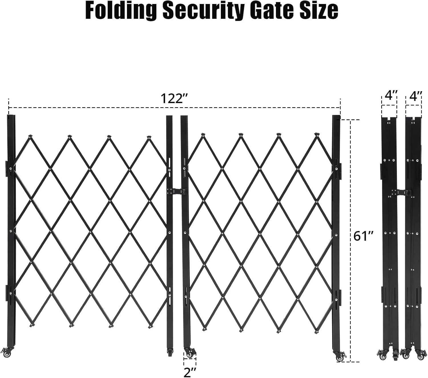 Towallmark Folding Driveway Gate – 61" x 122" Metal Barrier with Casters and Key Lock