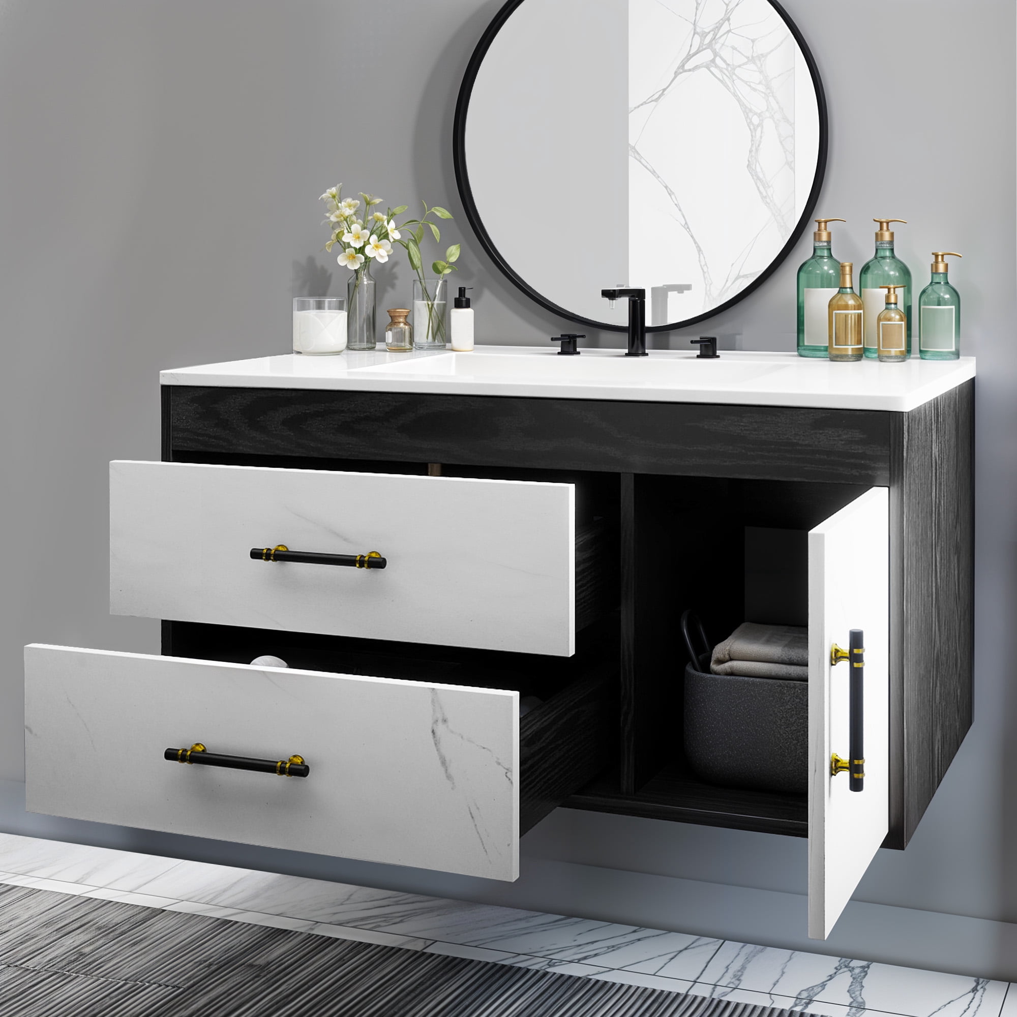 Uforic 37" Wall-Mounted Bathroom Vanity with Sink,  Floating Bathroom Cabinet with 2 Drawers