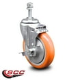 thumbnail image 2 of 5 Inch Orange Polyurethane Wheel Swivel 3/8 Inch Threaded Stem Caster with Brake, 2 of 2
