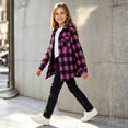 thumbnail image 5 of Tiijoy Girls Plaid Hooded Wool Blend Shacket Button-Down Shirt Jacket, Pink, Sizes 4-13, 5 of 5