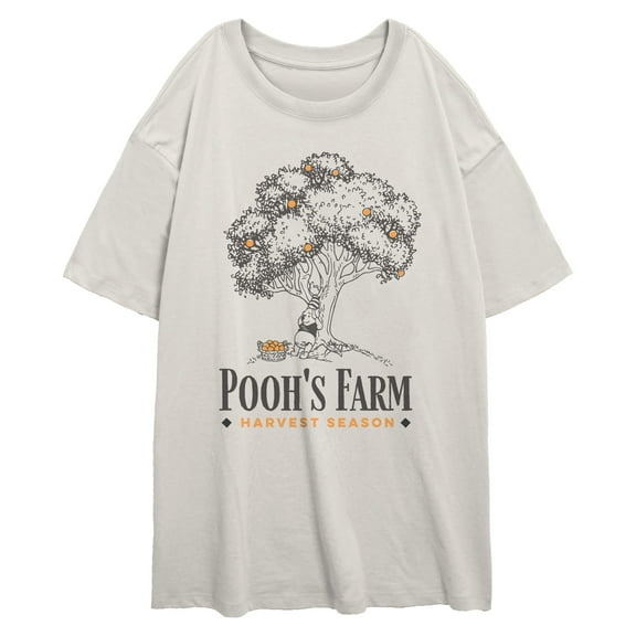 Juniors Winnie the Pooh Fall Harvest Season Bear Fruit Basket Art T Shirt