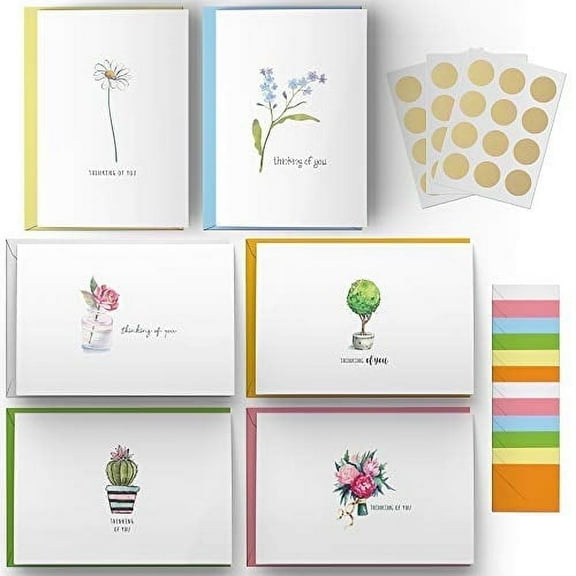 Dessie® 30 Blank Inside 4” x 6” Floral Thinking of You Cards with Envelopes, 6 Flower Designs