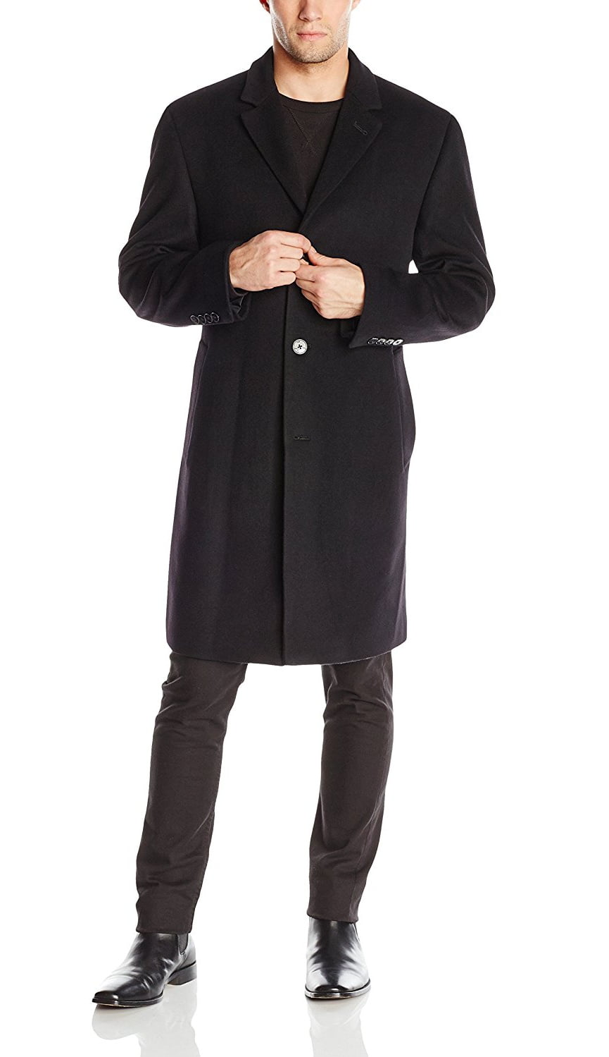 eten Tot ziens roterend Calvin Klein Men's Plaza Solid Single Breasted Wool Blended Overcoat -  Black 46R - Walmart.com
