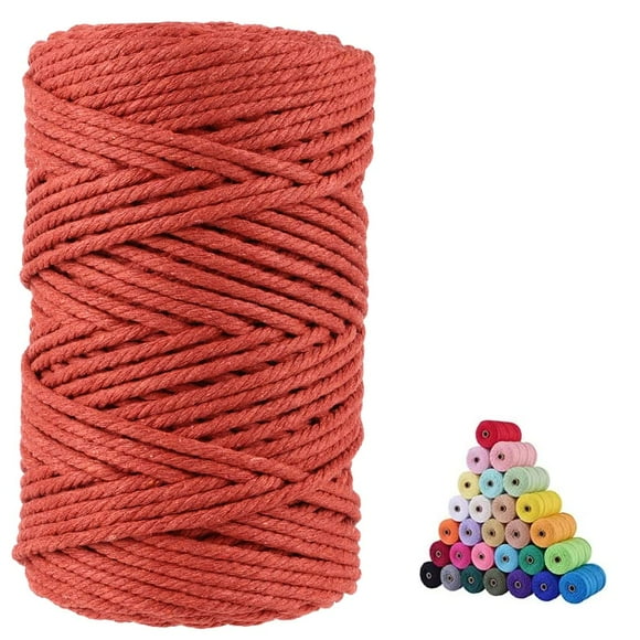 Cuerda de algodón rojo oxidado de macramé, 5 mm x 100 m, volteada