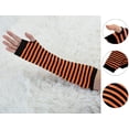 thumbnail image 2 of Gants Sans Doigts à Rayures Noires et Orange pour Femmes, 2 of 6