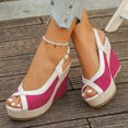 thumbnail image 3 of Platform Sandals Women Wedge Espadrilles Peep Toe Splice Suede Slingback Wedges Heels Fashion Color Block Summer Beach Vacation Dress Shoes Hot Pink Size 8.5, 3 of 7