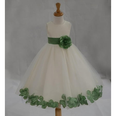 

Ekidsbridal Formal Poly Satin Rose Petals Tulle Ivory Flower Girl Dress Bridesmaid Wedding Pageant Toddler Recital Easter Communion Graduation Reception Ceremony Birthday Baptism Occasions 302T