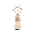 thumbnail image 2 of BLISSFUL STEP Women Pointed Toe Block Heels Lace Up Pumps Beige 10, 2 of 8