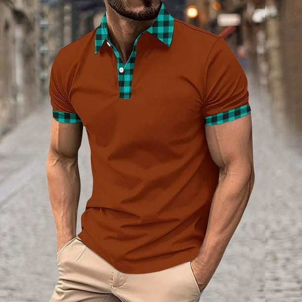 Blusa y camisa de manga corta con cuello vuelto para hombre, blusa de manga corta con solapa y botones estampados, blusa de poliéster para hombre
