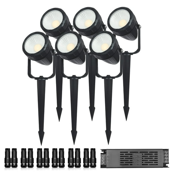 6 Pack Low Voltage LED Landscape Lights Outdoor 7W 840LM,With Driver and Connector,For Trees,Gardens,Courtyards and Passages, 3000K Spotlight IP65