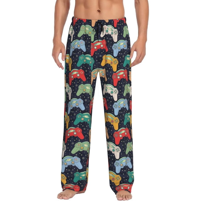 Fotbe Retro Video Game Pantalones de Pijama para Hombre, Pantalones de Dormir, Pantalones de Casa con Cintura Ajustable y Bolsillos-Small