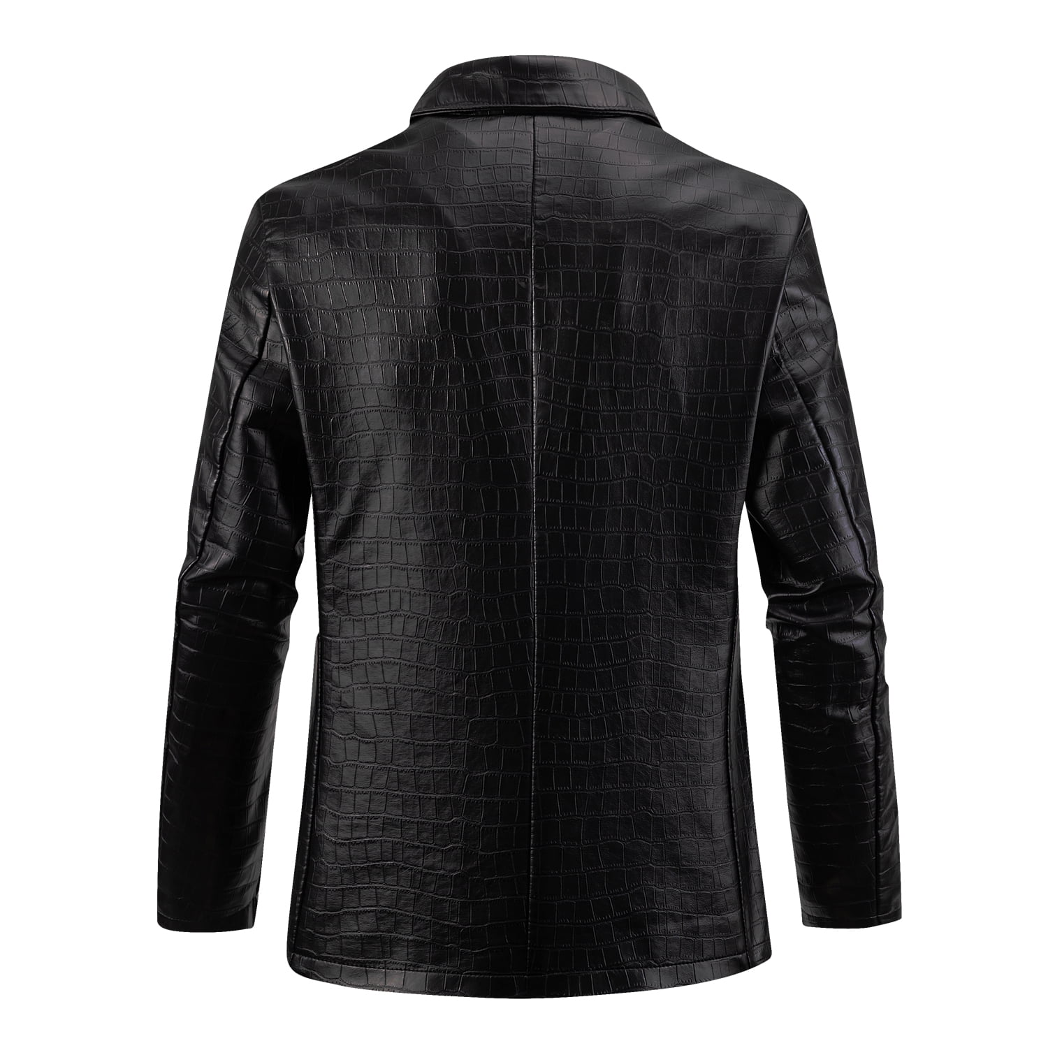 Men's Faux Leather Crocodile Pattern Jacket, Single Row Large Lapel Suit Style, Chest Pocket Decoration PU Leather Coat