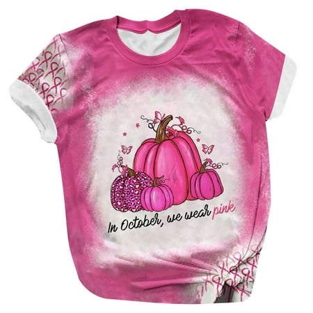 

Mrat Short Sleeve Round-Neck Blouses & Shirts Sleep Shirts For Women In October We Wear Pink Print Ladies Breast Awareness Short Sleeve T-shirt Tops Black Button Up Shirt Female