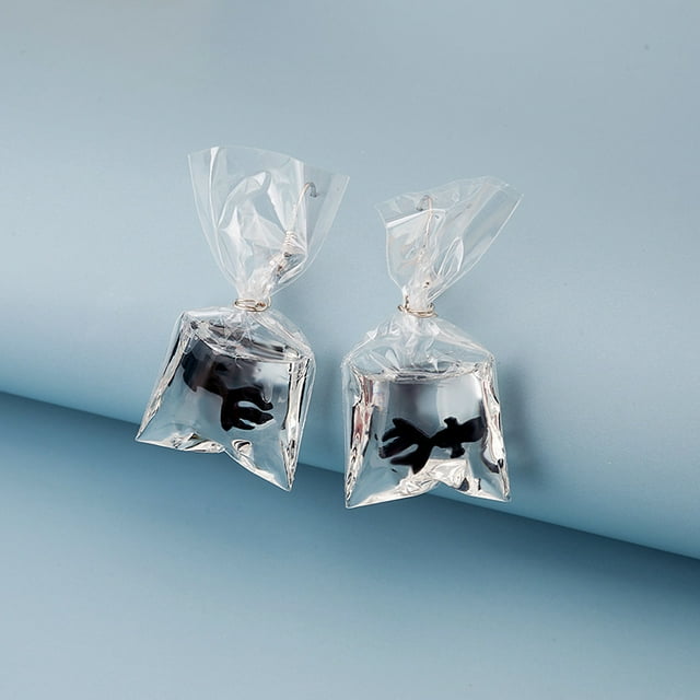 Boucles d'Oreilles Poisson Rouge Drôle Chic Sac d'Eau Transparent Boucles d'Oreilles Poisson Mignon Déclaration Boucles d'Oreilles Poisson Rouge Femme, Noir