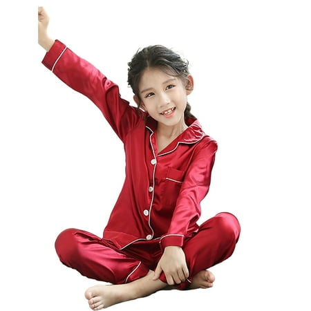 

Huawd Sleepwear Pants 1 Set Button Closure Lapel Collar Good Toddler Pyjamas Sleepwear Two-Pieces Set