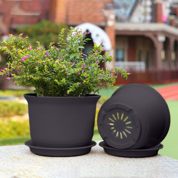 Plastic Planters Thickened Black Flower Pot with Tray for Indoor Outdoor Plants and Home Decor(1Pcs) Rkxzt