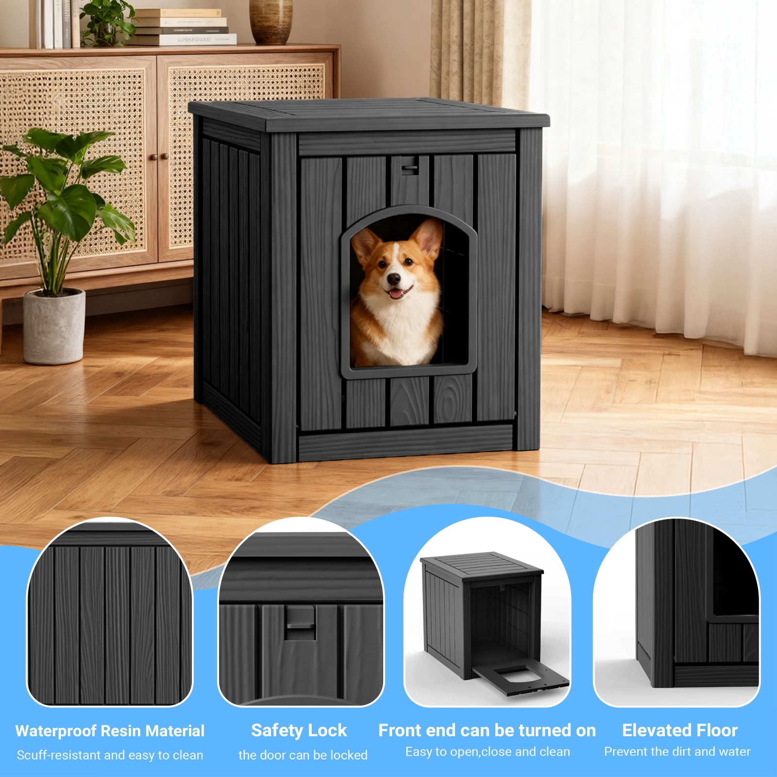 MAYEERTY Dual-Use Indoor Cat House & Litter Box Enclosure, Wood-Textured Litter Hideaway Furniture
