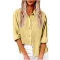 thumbnail image 2 of Womens Solid Color V Neck Loose Blouse Long Sleeve Casual Work Tunic with Pocket, 2 of 8