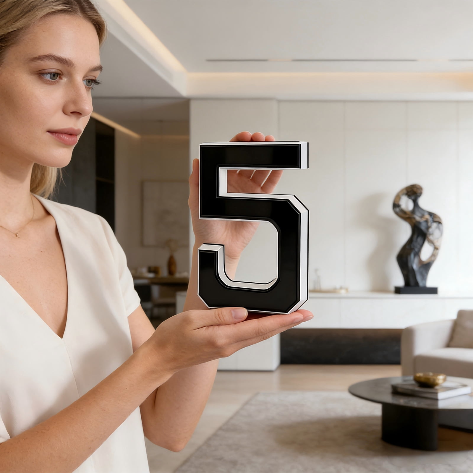 9 Inch Solar Light Up House Numbers, Waterproof LED Illuminated Address Plaque, Modern Large Exterior Number Light for Home Mailbox Wall Decoration(Number "0")