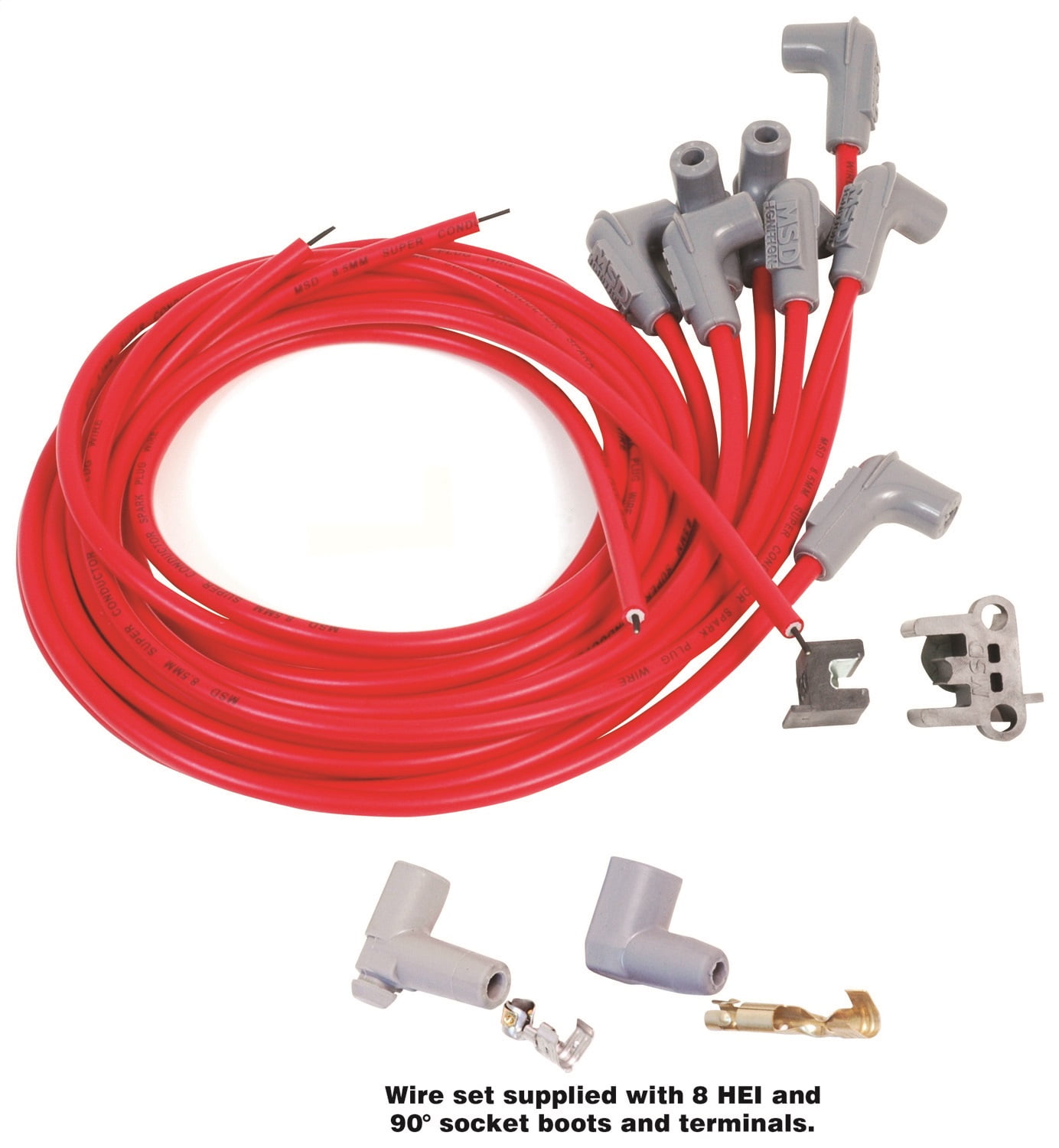 Male MSD Spark Plug Wire Set 31223; Super Conductor 8.5mm Black 90° HEI 