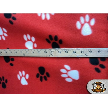 Christmas Print Fleece Fabric Fleece Printed Fabric PAWPRINT RED - BLACK WHITE / 58