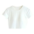 thumbnail image 2 of Jjayotai Crop Tops for Women, Summer Short Sleeve Loose Fit T Shirts, Casual Round Neck Basic Tees with Built in Bra White^1 S, 2 of 7