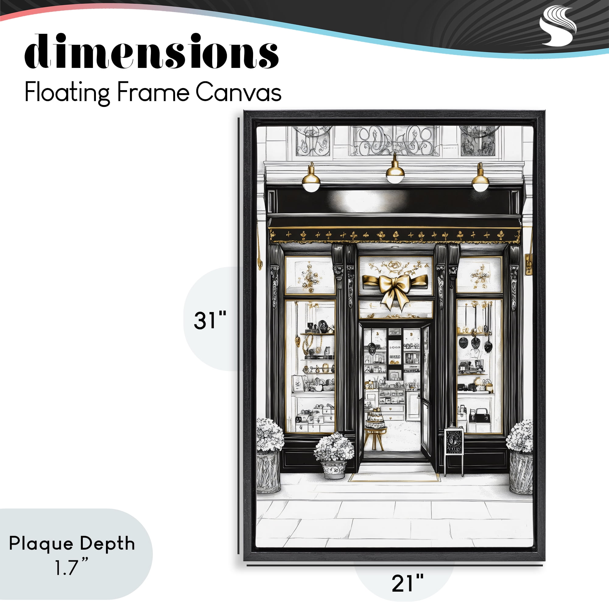 Stupell Industries Glam Paris Shop Facade Black Framed Floater Canvas Wall Art, design by Petal Prints Design