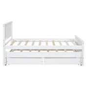 Bellemave Twin Bed with Trundle and 2 Storage Drawers, Wood Platform Bed Frame with Headboard and Trundle Bed, Twin Size Storage Bed for Bedroom (White)