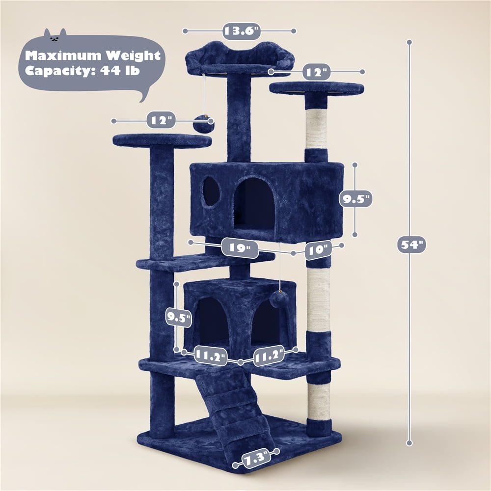 Alden Design 54''H Multilevel Cat Tree Condo 3 Scratching Posts  for  Medium Cats Indoor, Navy Blue