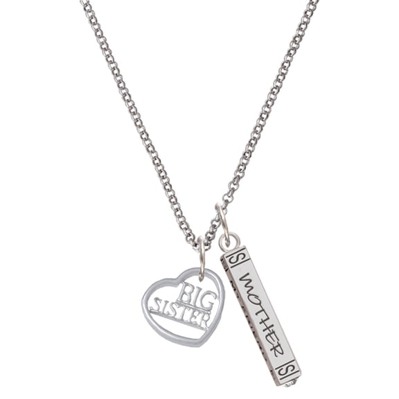 Delight Jewelry Silvertone Big Sister in Open Heart - 5/8'' Silvertone Best Friends Forever Bar Charm Necklace, 23"