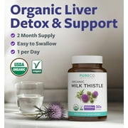 Pure Co Organic Milk Thistle Liver Support Supplement with 80% Silymarin, 60 Capsules
