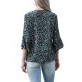 thumbnail image 3 of INSPIRAR CHIC Blusas de Manga 3/4 para Mujeres, Cuello en V, Flores, Mangas con Volantes, Elegantes y Casuales, Túnicas de Verano, Camisetas S, Negro, 3 of 6