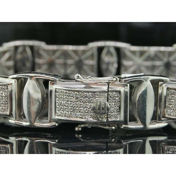 Bluebelljewels 2.50 Ct Cubic Zirconia 14K White Gold Finish Fancy Statement Link Men's Bracelets 9"