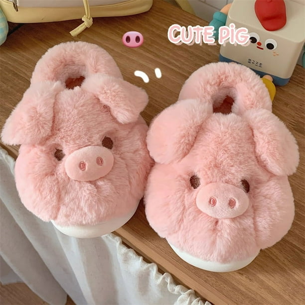 Bonitas pantuflas de algodón con forma de cerdo rosa para mujer, cálidas para el invierno, para niños, niñas y bebés, para el hogar, para cachorros, para hombre, 2023