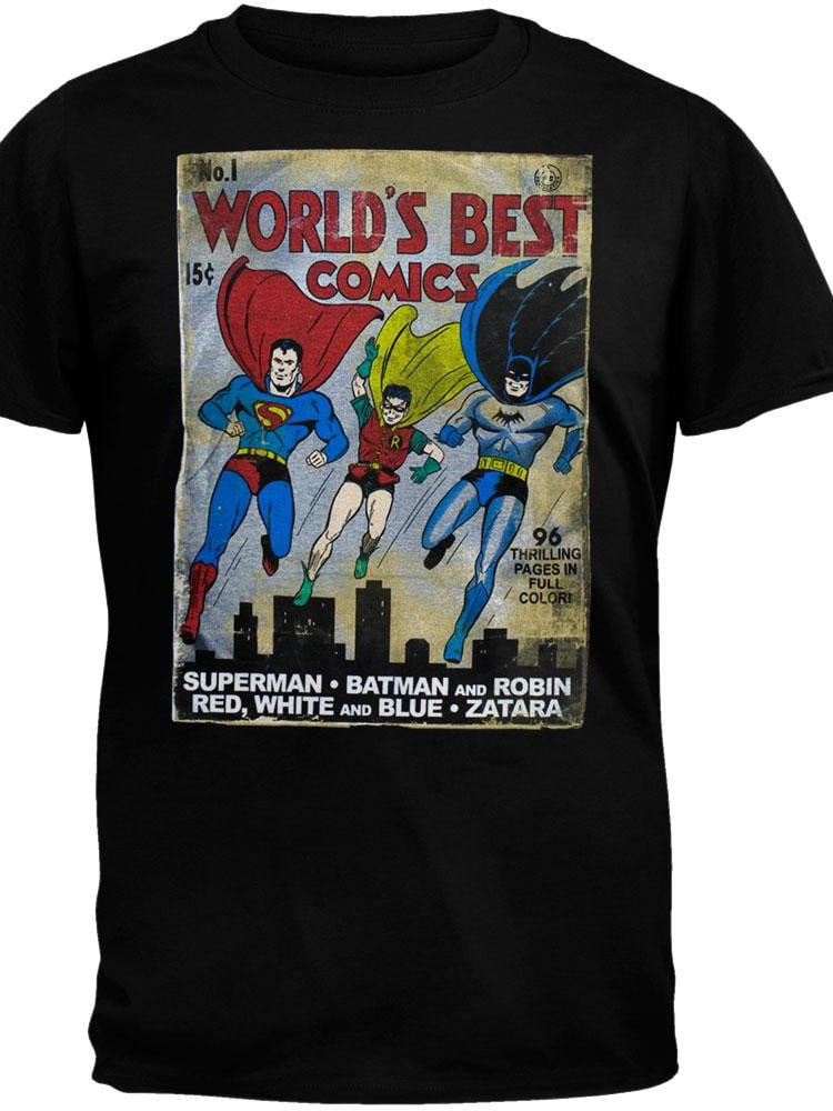 Sizes 4-8 NEW Licensed Boys Blue DC Comics T-Shirt Batman,Robin & Superman 